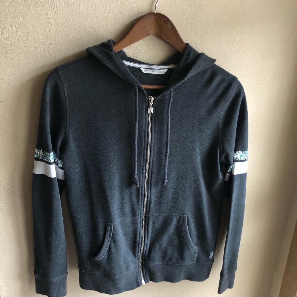 Victoria's Secret Blingy Sequined Hoodie. Gray with Irredescent Sequins. Small - Picture 9 of 10